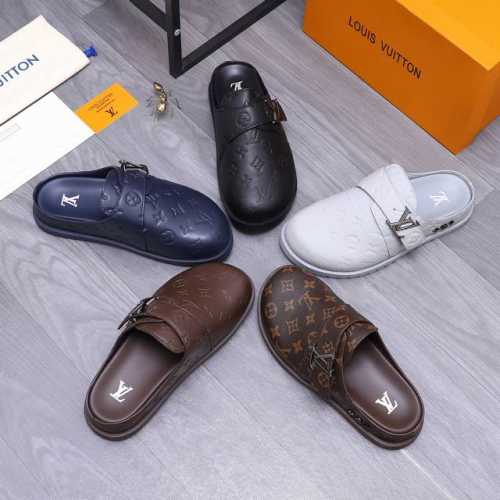 商品商标：Lv [路易威登] 半拖拖鞋 正码.码数: 38-45 商品材料：精选 经典压纹牛皮鞋面 脚背皮里 原版大底