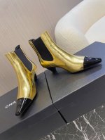chanel；新款香奶奶裸靴；短靴 极简风格，时尚犹物，上脚超级瘦腿瘦脚，成功拉伸大长腿 高级定制爆裂纹皮面，拼接松紧弹力带，全真皮内里垫脚，5cm粗跟真皮大底