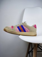 橙子出厂价 跑量主推款 Gucci 古驰小脏鞋系列 经典原型复古百搭做旧脏脏鞋板鞋 复古学院风 怀旧版 情侣款 男女同款 鞋面擦色牛皮拼接经典双G布面料，皮面切