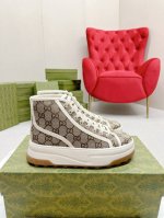 橙子出厂价p gucci 古驰 经典刺绣Gg高帮老花厚底帆布鞋 休闲鞋板鞋 情侣款 重工刺绣追求极致 增高上脚舒适 底轻 面料 特定双G刺绣印花条纹提花织法帆布
