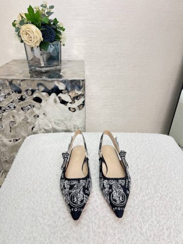 橙子出厂价p 迪奥 Dior 春夏最新色 J'adior 织带后空凉鞋 jardin D Hiver 提花刺绣字母Logo蝴蝶结拼色蕾丝高跟鞋女鞋 跟高 平底