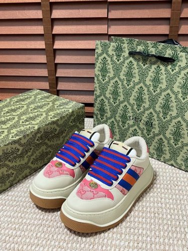 橙子出厂价 Gucci 古驰最新款胖嘟嘟厚底脏脏鞋~~情侣款休闲鞋，6cm增高鞋~~ 运动鞋板鞋 复古小脏鞋，鞋面擦色牛皮拼接经典双G布面料，毛巾布里细腻吸汗透
