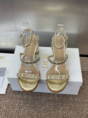 迪奥 Dior 2025春夏最新款 D-Issime 高跟拼色水晶凉鞋 Cd字母Logo五金扣粗跟交叉带露趾女鞋 材质：原版定制进口小牛皮 羊猄皮+水染羊皮内里