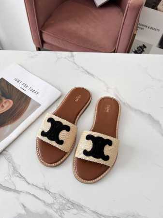 celine 赛琳 春夏新品半拖鞋鞋面采用原版定制Pp草编织，大底真皮沿条组合，质感非凡上脚超级好看 码数35-41 41定做不退换 - 点击图像关闭