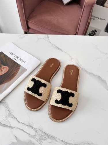 celine 赛琳 春夏新品半拖鞋鞋面采用原版定制Pp草编织，大底真皮沿条组合，质感非凡上脚超级好看 码数35-41 41定做不退换