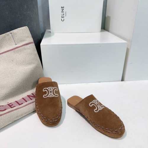 高品质出厂 ！顶级品质Celine 赛琳25春夏刺绣经典凯旋门LOGO包头平底半拖！春夏新款慵懒随性半拖，高级感十足 网红ins种草神器、非常复古风、气场十足单