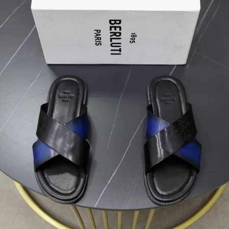 出厂价： Berluti 布鲁提 顶级手工上色牛皮男士拖鞋！ 全手工制作！有装饰的sifnos Scritto图纹皮革拖鞋！官！采用进口皮胚古法上色改色处理 鞋 - 点击图像关闭