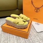 顶级版 Hermè*S H家 Eze30厚底松糕凉拖鞋 真皮沿条.麂皮 牛皮 跟高:6Cm 正码:35-41