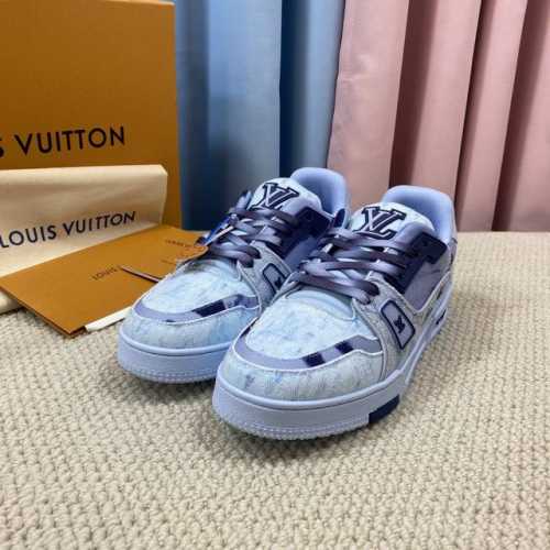 LV-Trainer路易-威登 PK市场一切版本 情侣款 走秀新款 篮球板鞋 代购品质 原版1：1开发复刻！！上脚非常舒适 做工精细 鞋面由意大利进口小牛皮拼接