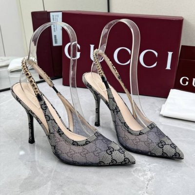 Gucci 古驰 25链条高跟凉鞋 面料：布+网纱 内里:羊皮 大底：意大利真皮大底 跟高：4.5Cm 10.5Cm 码数：35-42