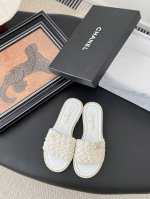 Chanel 25K春夏新品珍珠双C拖鞋 鞋面编织珍珠，内里羊皮，原版大底。 平底 4Cm Size:35-39 40定