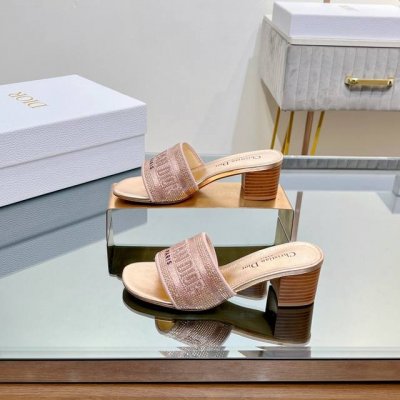 顶级版本 平底 粗跟 迪奥 Dior Dway 春夏新款一字拖拼色烫钻女鞋 Cd字母Logo立体刺绣平底凉鞋 圆头粗跟果冻色圆柱跟拖鞋 市面顶级版本 面料:鞋面