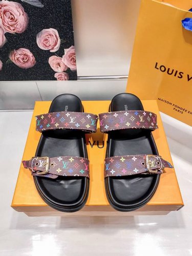 橙子出厂价p louis Vuitton 路易威登 Lv新款 魔术贴厚底拖鞋 休闲凉拖 二带凉鞋 码数 35-42