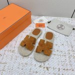 出厂 高版本 Hermes爱马仕 25 春夏最新 Antigua 皮革 草编 露趾 凉拖 夏日必备Hermes爱马仕Antigua 草编拖鞋，Nature 自然