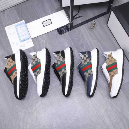 商品商标：Gucci 古驰 休闲男鞋 正码码数: 38-44 45定做不退换 商品材料：精选牛皮拼接印花织布鞋面 网内里 橡胶大底 - 点击图像关闭