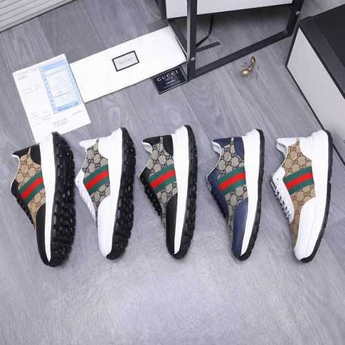 商品商标：Gucci 古驰 休闲男鞋 正码码数: 38-44 45定做不退换 商品材料：精选牛皮拼接印花织布鞋面 网内里 橡胶大底