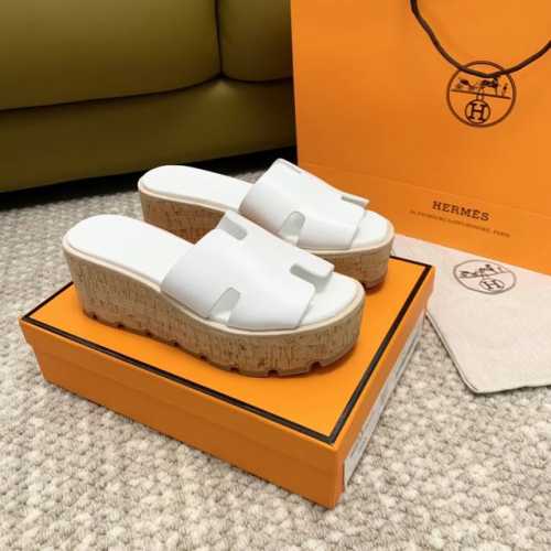 顶级版 白色 Hermè*S H家 Eze30厚底松糕凉拖鞋 麂皮 牛皮 跟高:6Cm 正码:35-41