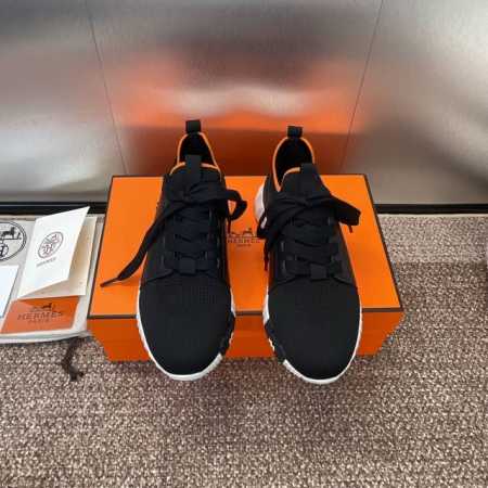 工厂价 爱马仕 Hermes 2024春夏经典情侣款 Flex 休闲系带运动鞋 H家编织bolduc细节厚底拼色一脚蹬毛线袜子跑鞋 材质：进口环保梭织羊毛面料 - 点击图像关闭