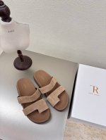 杏色高丝光牛反绒皮 套趾拖鞋 精致做工 极简风 The Row 经典 手工制作 高版本入 卡其色 原版 高丝光牛反绒皮 原生态 工艺 对版 明星同款 时尚感满满