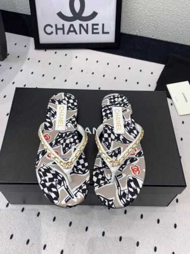 Chanel春夏爆款人字拖鞋 各大社交平台热门款 上脚不卡不磨脚 质感软舒服 进口羊皮链条面料 羊皮内里 意大利真皮大底 Size:35-40