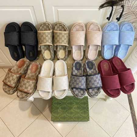 出厂价p ，古奇Gucci新款厚底拖鞋，品牌经典帆布面，皮革内里，橡胶底片，35-42码 43，44码定做不退换 - 点击图像关闭
