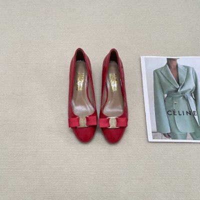 橙子出厂价p ferragamo 菲拉格慕 经典蝴蝶结 圆头玛丽珍鞋 平底鞋 粗跟单鞋 高跟鞋 跟高 平底 4Cm 7Cm 码数 34-42