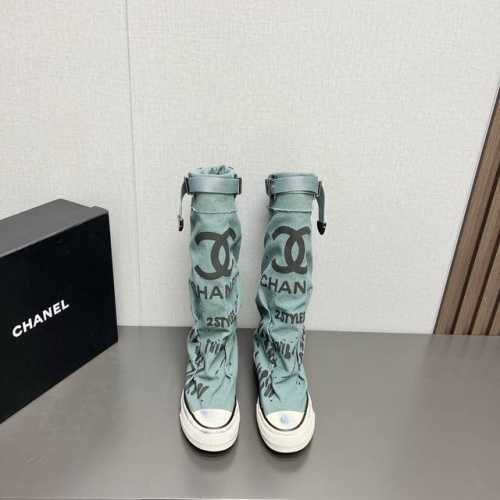 顶级版本 CHANE*香家2024vs秋冬新款靴子系列 厚底帆布长靴 新款上架这款厚底在欧美街拍中出境率超高，ins也是火了一把，调鞋楦都调了一个月整体