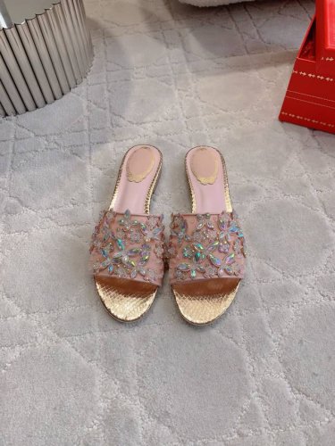 出厂价p Ren* Caovill*重工蝴蝶水晶平底拖鞋 Bling Bling精致逼人 堪称工艺品 面料进口高密度网纱 手工缝制水钻 垫脚羊皮 意大利真皮大底