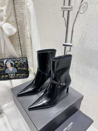 短靴 长靴 高版本Saint Laurent｜圣罗兰YSL 新款尖头高跟短靴 长靴 开边珠牛皮面料 牛皮内里 垫脚 大底:意大利牛真皮大底 跟高：8cm 码数: - 点击图像关闭