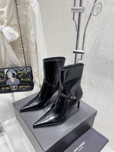 短靴 长靴 高版本Saint Laurent｜圣罗兰YSL 新款尖头高跟短靴 长靴 开边珠牛皮面料 牛皮内里 垫脚 大底:意大利牛真皮大底 跟高：8cm 码数: