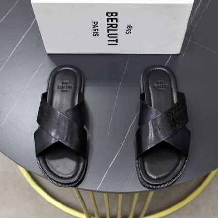 出厂价： Berluti 布鲁提 顶级手工上色牛皮男士拖鞋！ 全手工制作！有装饰的sifnos Scritto图纹皮革拖鞋！官！采用进口皮胚古法上色改色处理 鞋 - 点击图像关闭