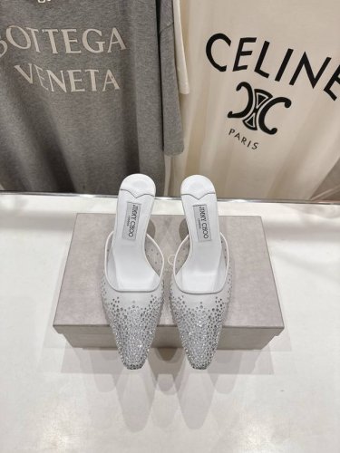 高版本出厂 Jimmy Choo*｜Jc 吉米周2025Ss新款简约烫钻高跟鞋拖鞋 原版套楦，完美的线条，简约大气上脚显气质粗跟舒适百搭，还能拉长双腿显高显瘦显