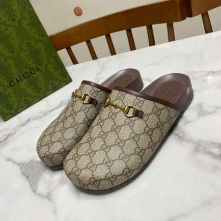 Gucci 古奇 包头 穆勒鞋，简约大气，脚感舒适 鞋面头层牛皮 GG胶面，内里为羊皮，天然PU水台中底，原版私模大底 Size：35-45码 - 点击图像关闭