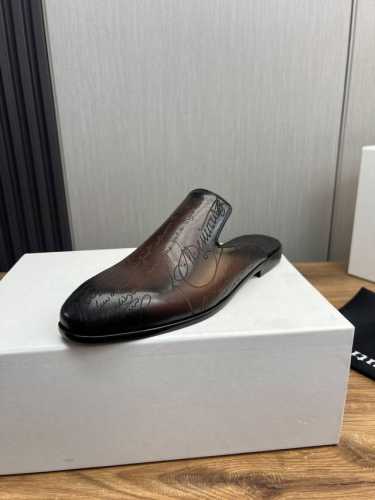 工厂价 Berluti-布鲁提.高工艺纯手工改色真皮大底拖鞋｜意大利全面进口小牛皮丕手工涂绘｜超强质感、手感｜中垫全包小牛皮｜注塑真皮大底｜精细做工｜商务日常首