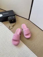 橙子出厂价P Chanel 香奈儿春夏新款 针织菱格拖鞋 坡跟厚底凉拖 底厚：6Cm 码数：35-41