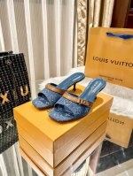 出厂 Louis Vuitton 路易威登2024顶级专柜 官网上新 全球首发 Lv 路易威登 24Ss-牛仔布细跟凉拖 Lv凉拖 Lv牛仔布 Lv美鞋 欧洲代