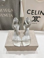 高版本出厂400 Jimmy Choo*｜Jc 吉米周2025Ss夏季新款链条钻高跟凉鞋 原版套楦，完美的线条，简约大气上脚显气质粗跟舒适百搭，还能拉长双腿显高