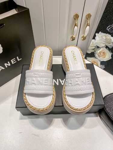 橙子出厂价p chanel 香奈儿 春夏新款 金属链条针织厚底拖鞋 休闲凉拖 码数 35-41