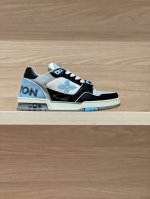 顶级版本 皮面黑灰兰实拍 Lv Trainer 魔术扣情侣款 莞式大厂出品！无限接近好货播报！ 全面升级柜柜最新的鞋型，材料，工艺细化，大底重新开发私模，追求无