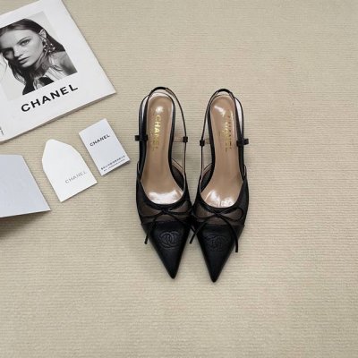 橙子出厂价p chanel 香奈儿经典款 蝴蝶结网纱尖头高跟凉鞋 高跟鞋 跟高 6Cm 码数 34-42