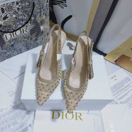 出厂价皮底 ，橡胶 高跟 9.5cm J'ADIOR 迪奥 DIOR&MOI 春夏最新Slingback标志性系列. 顶级代购版本 镂空网手工逢钻扣露跟平底女鞋 - 点击图像关闭