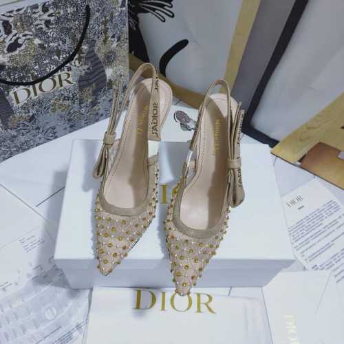 出厂价皮底 ，橡胶 高跟 9.5cm J'ADIOR 迪奥 DIOR&MOI 春夏最新Slingback标志性系列. 顶级代购版本 镂空网手工逢钻扣露跟平底女鞋