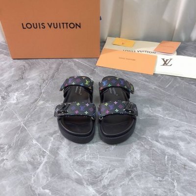 工厂p价p 顶级版本 代购级别 原版开发 25Ss新款Louis Vuitton 路易威登女士沙滩凉拖鞋夏季魔术贴拖鞋， Lv村上隆联名 L家驴牌Bom Dia