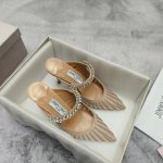 jimmy Choo 爆款尖头水钻高跟鞋钻带半拖凉鞋 面料：金色 粉色 内里：小羊皮 大底：意大利真皮大底 码数：35～39 33 34 40 41 42定制不