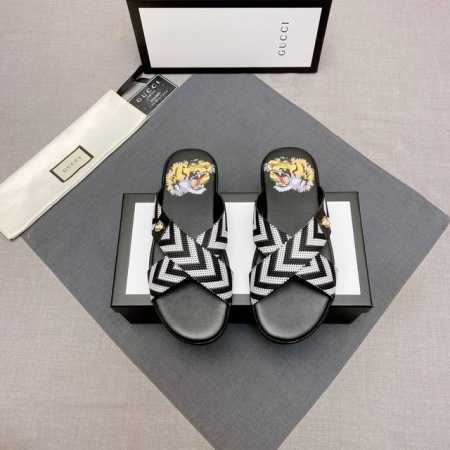GUCCI 古奇男士拖鞋 牛皮鞋面 防滑大底 码数：38-44 45可订做 编号036 - 点击图像关闭