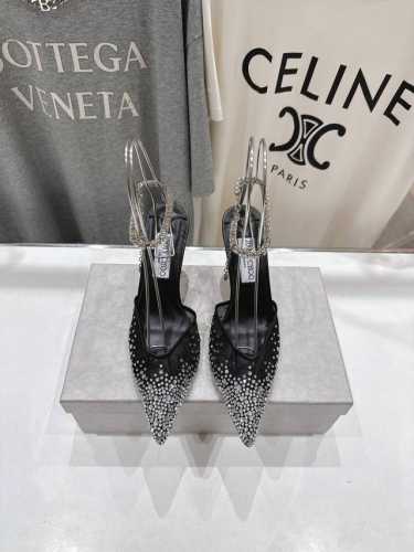 高版本出厂 Jimmy Choo*｜Jc 吉米周2025Ss新款简约烫钻高跟鞋凉鞋 原版套楦，完美的线条，简约大气上脚显气质粗跟舒适百搭，还能拉长双腿显高显瘦显
