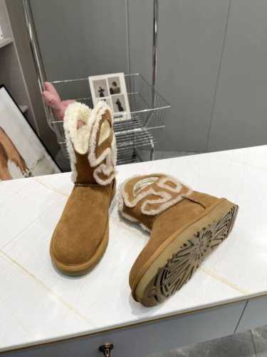 UGG P: Size：女款码数35-40 40定做 UGG2024秋冬季新款联名款雪地靴舒适平底纯色圆头时尚休闲短靴 UGG蓝牛仔，牛皮磨砂面+内里真羊毛 颜