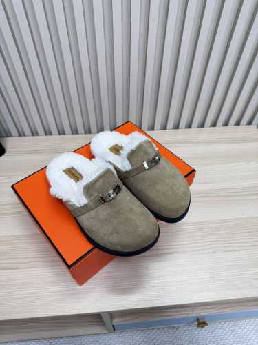 出厂 顶级版本 Herm*s 爱马仕 fw24 new arrival～ H家2024秋冬羊毛里 雪地靴 kelly半拖 好看好穿还高级，秋冬决绝子单品 材质：