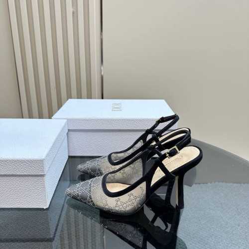 厂价 Dior 迪奥25S春夏新品 珍珠跟尖头后空高跟拖鞋 鞋面采用进口水钻网纱 内里采用羊皮内里 意大利进口牛皮大底 跟高：6.5Cm和9Cm 码数：35-3