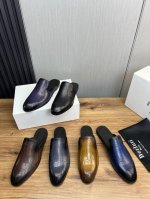 工厂价 Berluti-布鲁提.高工艺纯手工改色真皮大底拖鞋｜意大利全面进口小牛皮丕手工涂绘｜超强质感、手感｜中垫全包小牛皮｜注塑真皮大底｜精细做工｜商务日常首